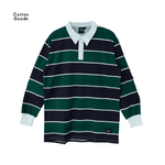 CLAES NAVY GREEN WHITE LONGSLEEVE STRIPED RUGBY SHIRT