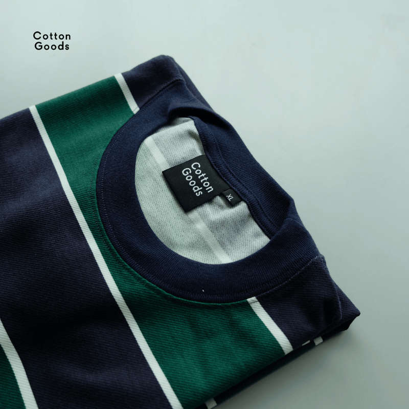 BENCE NAVY GREEN WHITE OVERSIZED STRIPED TEES
