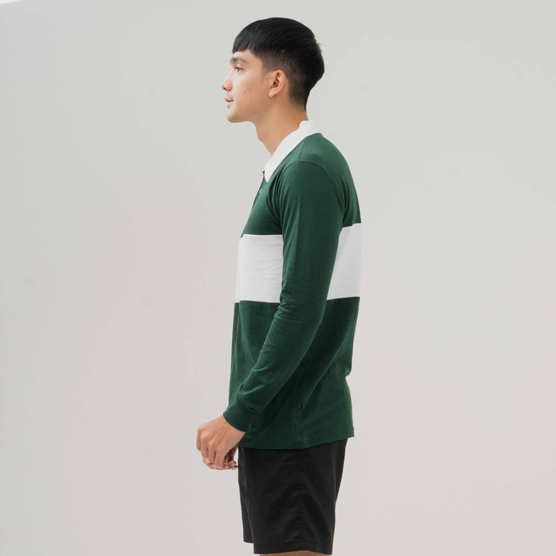DARBY GREEN WHITE LONGSLEEVE RUGBY SHIRT