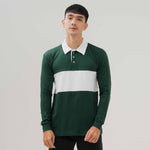DARBY GREEN WHITE LONGSLEEVE RUGBY SHIRT