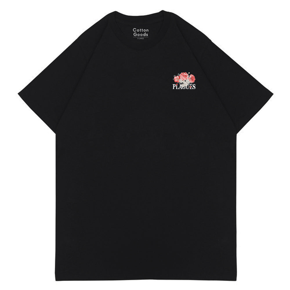 PRAY EOR PLAGUES BLACK GRAPHIC OVERSIZED TEES