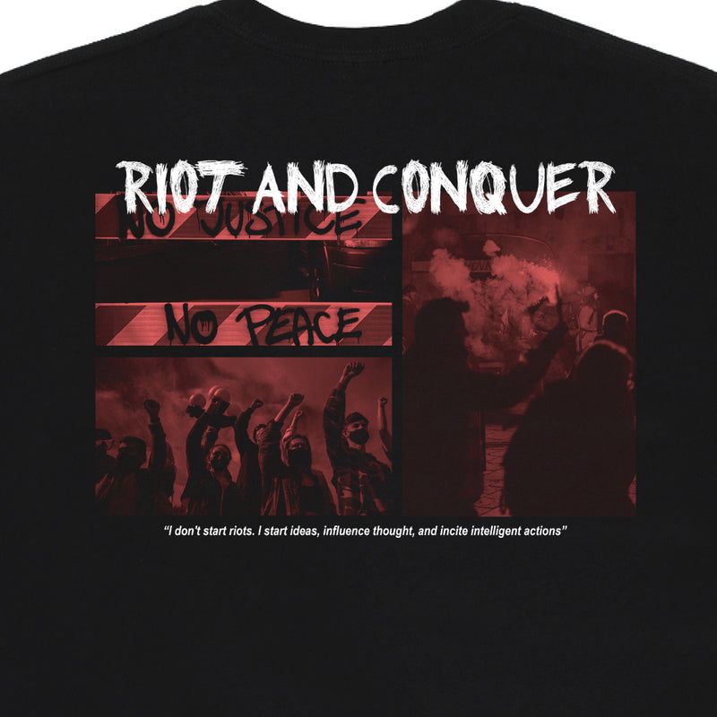 RIOT AND CONQUER BLACK GRAPHIC OVERSIZED TEES