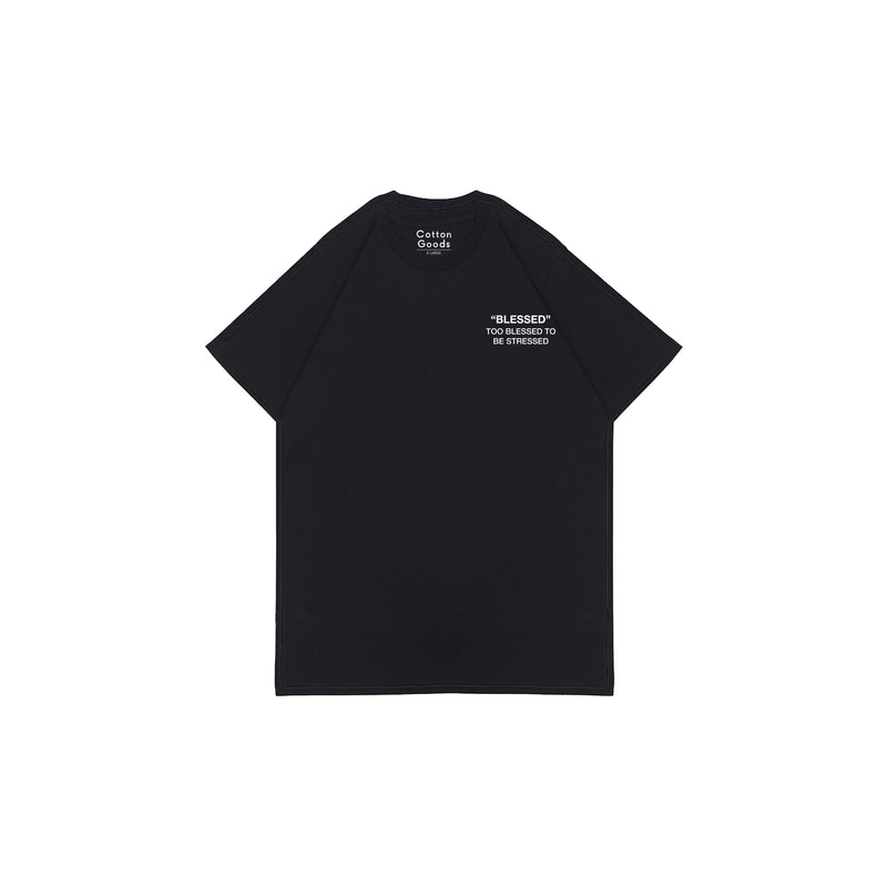 TOO BLESSED TO BE STRESSED BLACK GRAPHIC TEES